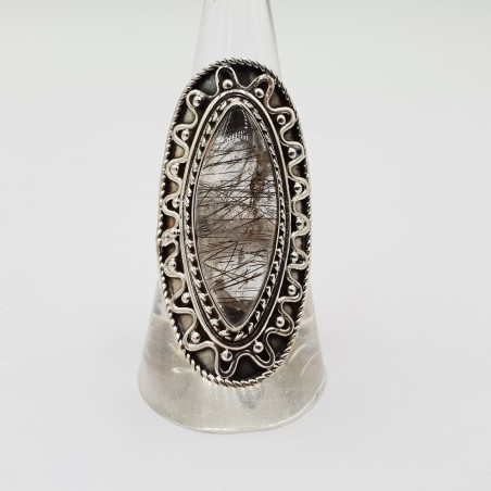 Zilveren ring gezet met marquise zwarte Toermalijnkwarts 18.5 mm