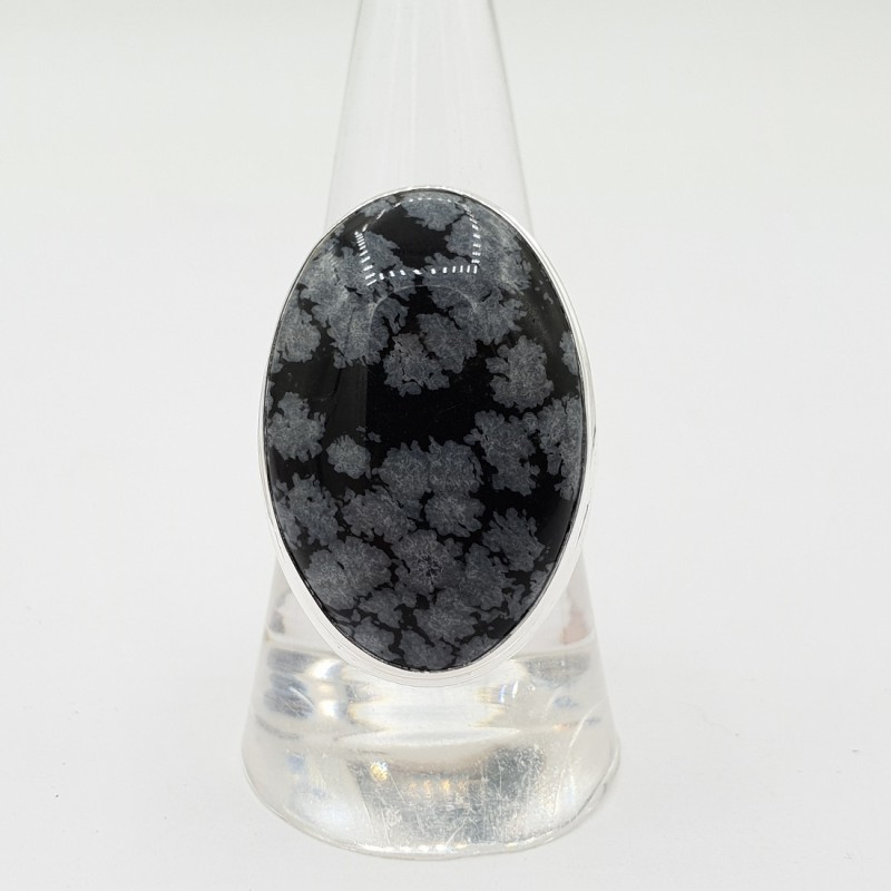 Zilveren ring met ovale sneeuwvlok Obsidiaan 18 mm