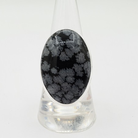 Zilveren ring met ovale sneeuwvlok Obsidiaan 18 mm