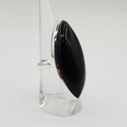 925 Sterling zilveren ring met grote marquise zwarte Onyx 19.5 mm