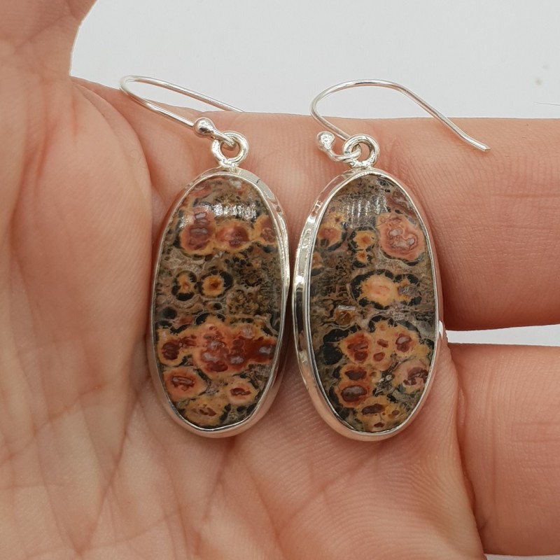 925 Sterling zilveren oorbellen met ovale Luipaard Jaspis