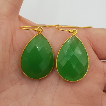 Vergulde oorbellen met appeltjes groene Chalcedoon