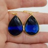 Vergulde oorbellen met Saffier blauwe quartz