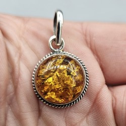 925 Sterling zilveren hanger gezet met ronde Amber