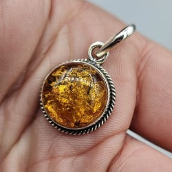 925 Sterling zilveren hanger gezet met ronde Amber