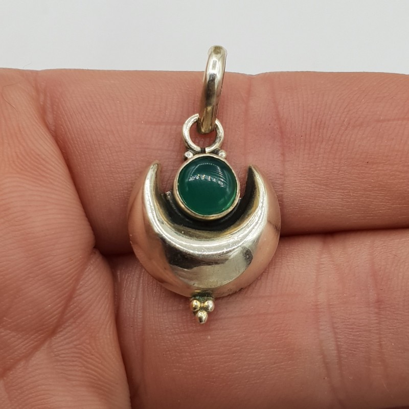 925 Sterling zilveren maan hanger met groene Onyx