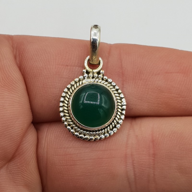 925 Sterling zilveren hanger met ronde groene Onyx
