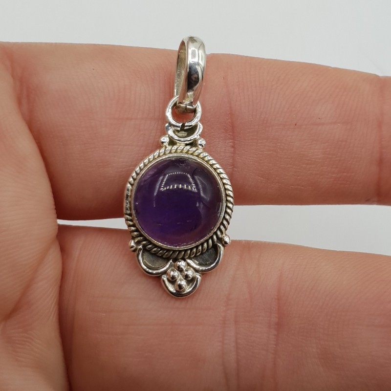 925 Sterling zilveren hanger gezet met ronde Amethist