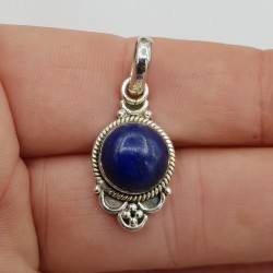 925 Sterling zilveren hanger gezet met ronde Lapis Lazuli