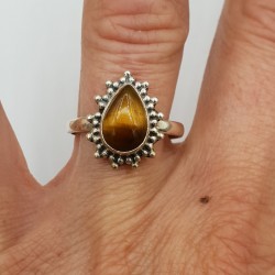 925 Sterling zilveren ring druppelvormige Tijgeroog 17.5 of 17.7 mm
