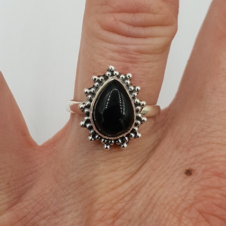 925 Sterling zilveren ring druppelvormige zwarte Onyx 16.5 mm