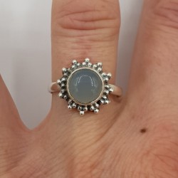 925 Sterling zilveren ring ronde aqua Chalcedoon 16.5 of 17.5 mm