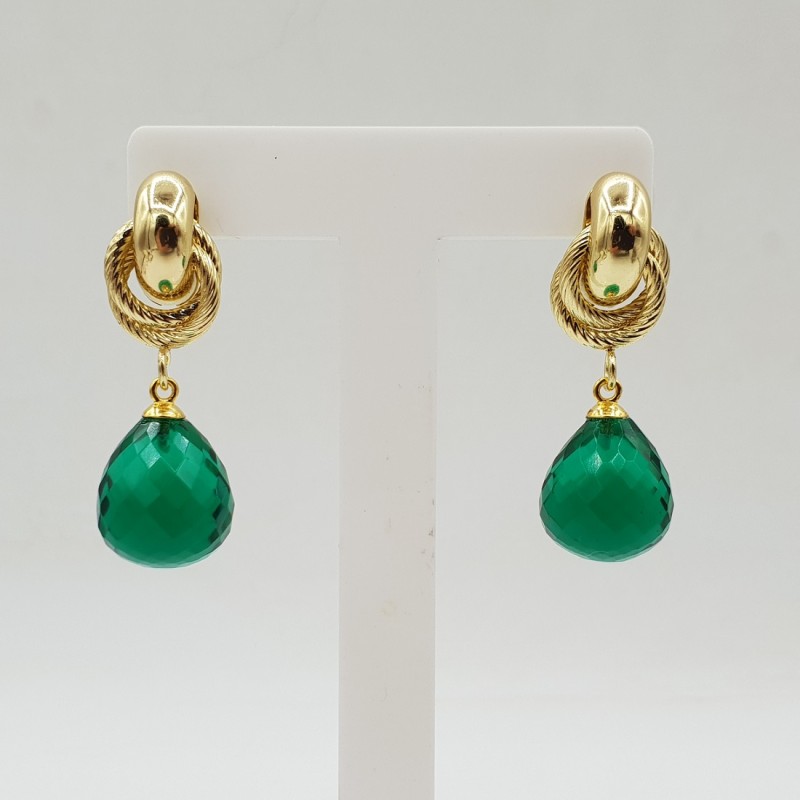 Vergulde oorbellen met Emerald groene quartz druppel