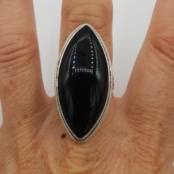 925 Sterling zilveren ring grote marquise zwarte Onyx 16.5 mm