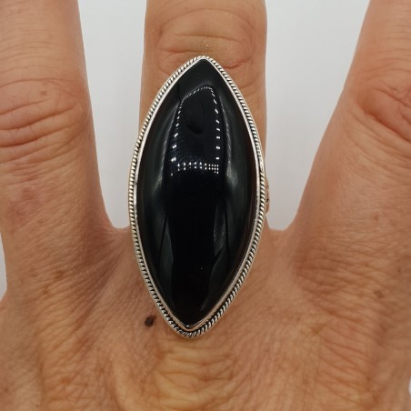 925 Sterling zilveren ring grote marquise zwarte Onyx 16.5 mm