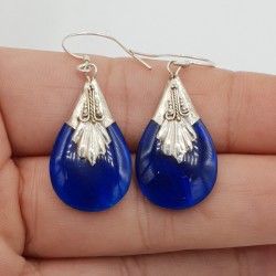 Zilveren oorbellen blauw Abalone druppel
