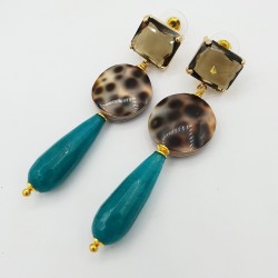 Vergulde oorbellen Jade Cowrie schelp en crystal
