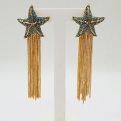 Vergulde oorbellen zeester met Turkoois blauwe crystals