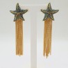 Vergulde oorbellen zeester met Turkoois blauwe crystals