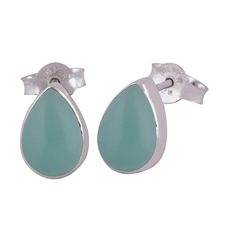 Zilveren oorknoppen gezet met druppelvormige aqua Chalcedoon