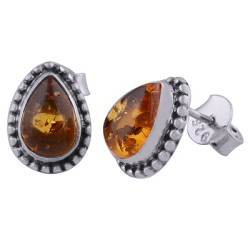 925 Sterling zilveren oorknoppen druppelvormige Amber