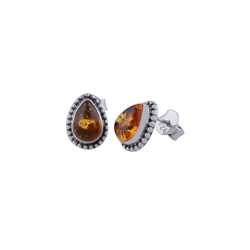 925 Sterling zilveren oorknoppen druppelvormige Amber