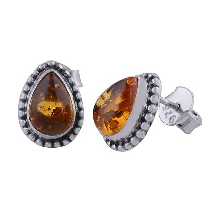 925 Sterling zilveren oorknoppen druppelvormige Amber