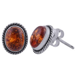 925 Sterling zilveren oorknoppen met ovale Amber