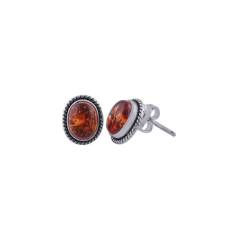 925 Sterling zilveren oorknoppen met ovale Amber