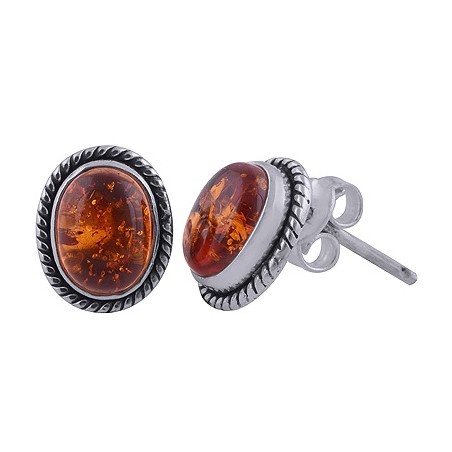 925 Sterling zilveren oorknoppen met ovale Amber