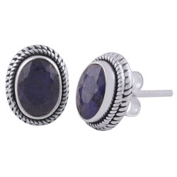 925 Sterling zilveren oorknoppen met ovale Saffier