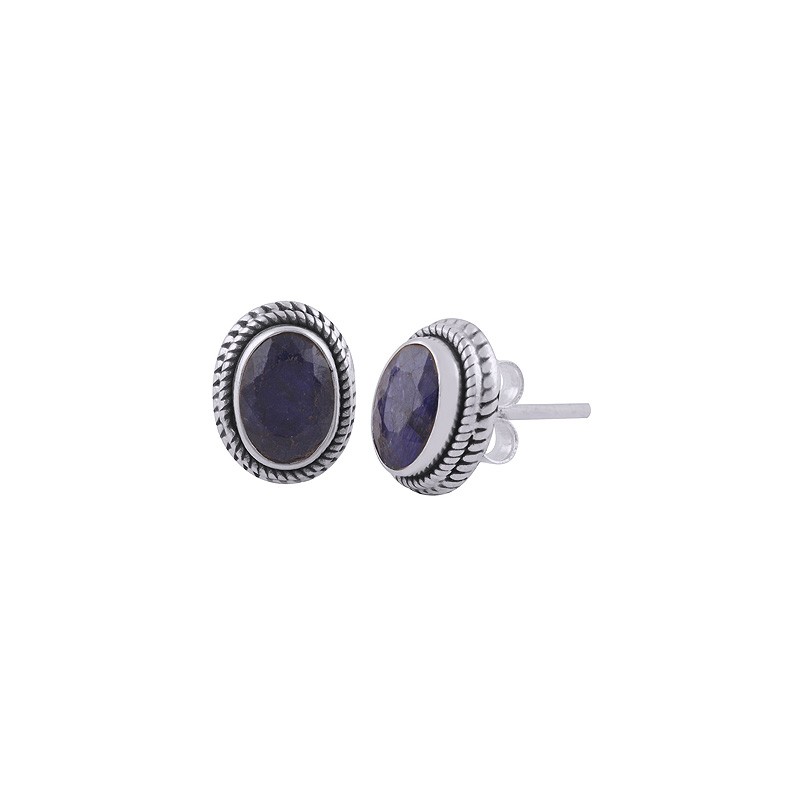 925 Sterling zilveren oorknoppen met ovale Saffier