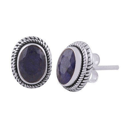 925 Sterling zilveren oorknoppen met ovale Saffier