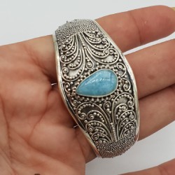 925 Sterling zilveren bangle met druppelvormige Larimar