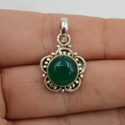 925 Sterling zilveren hanger ronde cabochon groene Onyx