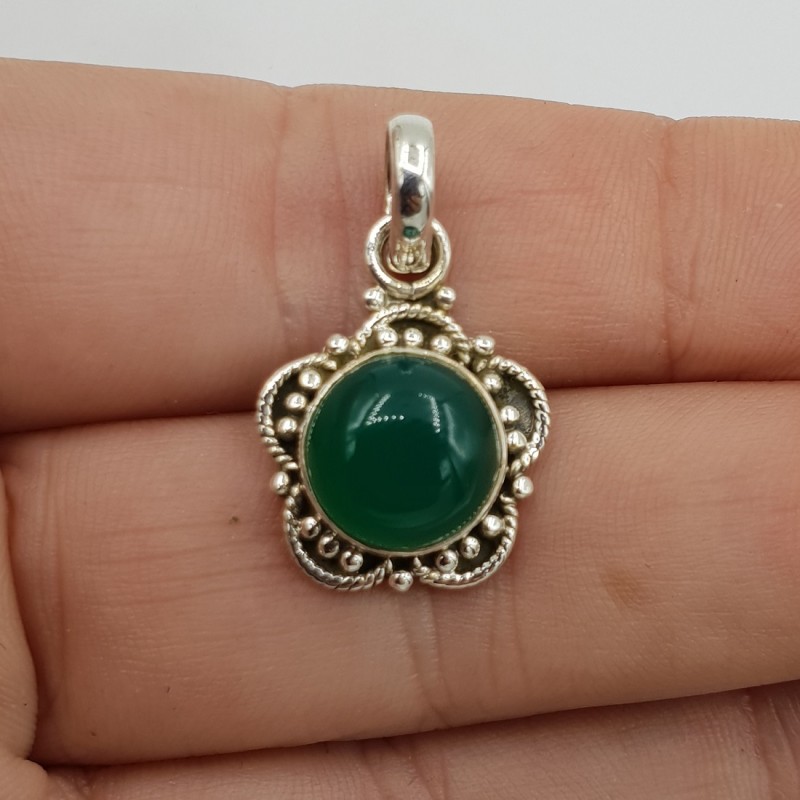 925 Sterling zilveren hanger ronde cabochon groene Onyx