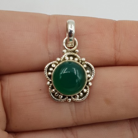 925 Sterling zilveren hanger ronde cabochon groene Onyx