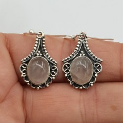 925 Sterling zilveren oorbellen gezet met Rozenkwarts