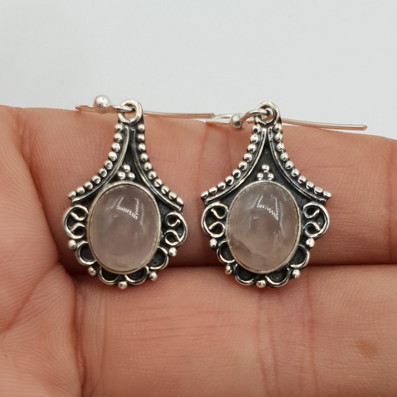 925 Sterling zilveren oorbellen gezet met Rozenkwarts