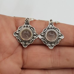925 Sterling zilveren oorbellen met ronde Rozenkwarts