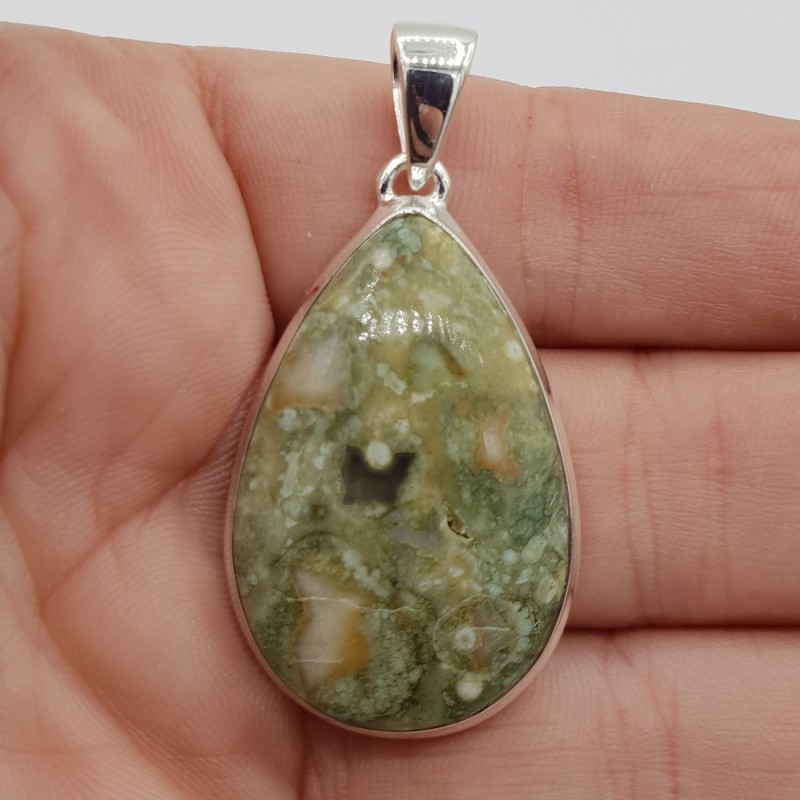 925 Sterling zilveren hanger druppelvormige regenwoud Jaspis