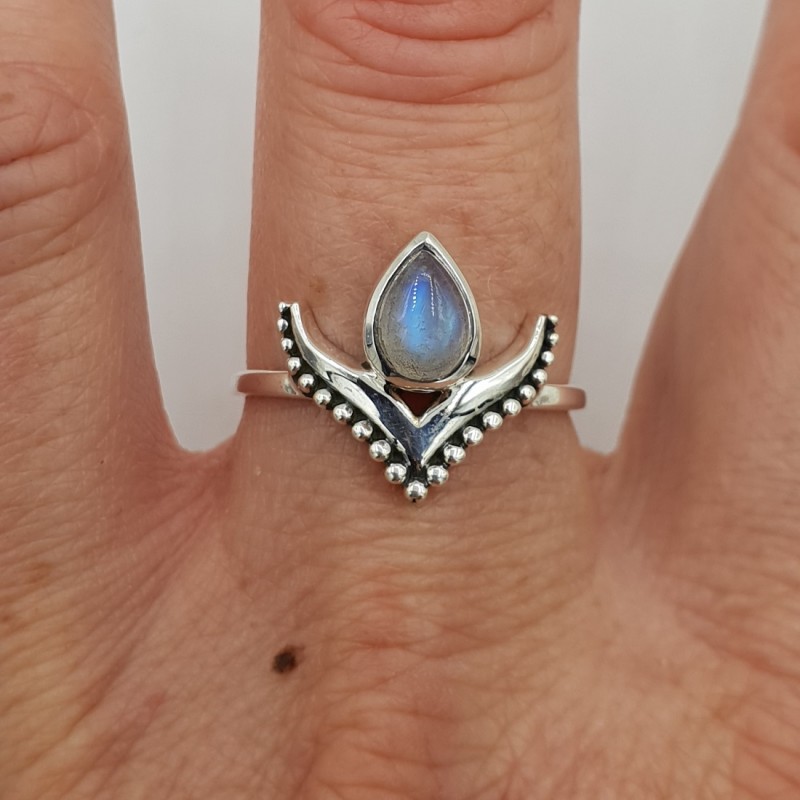 925 Sterling zilveren ring met druppelvormige Maansteen