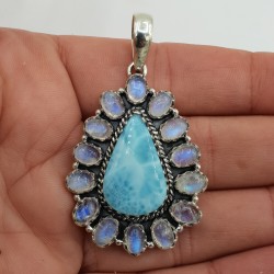 925 Zilveren hanger met larimar en regenboog Maansteen