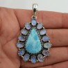 925 Zilveren hanger met larimar en regenboog Maansteen