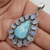 925 Zilveren hanger met larimar en regenboog Maansteen