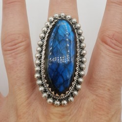 925 Sterling zilveren ring gezet met ovale Labradoriet verstelbaar