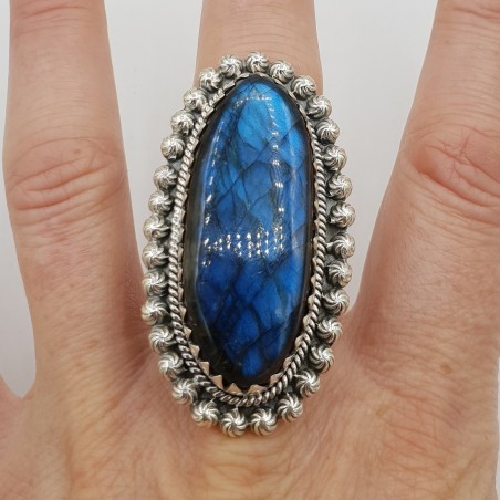 925 Sterling zilveren ring gezet met ovale Labradoriet verstelbaar