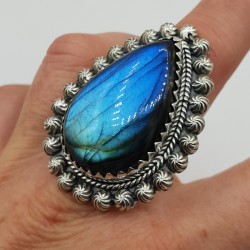 925 Sterling zilveren ring met druppelvormige Labradoriet verstelbaar