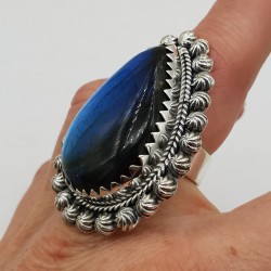 925 Sterling zilveren ring met druppelvormige Labradoriet verstelbaar