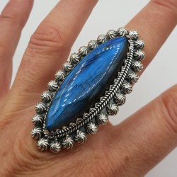 925 Sterling zilveren ring met marquise Labradoriet verstelbaar